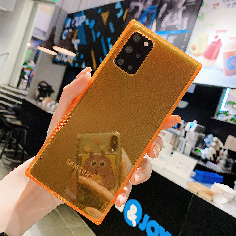 Elegant gold Square transparent TPU phone case with a premium surface treatment process.