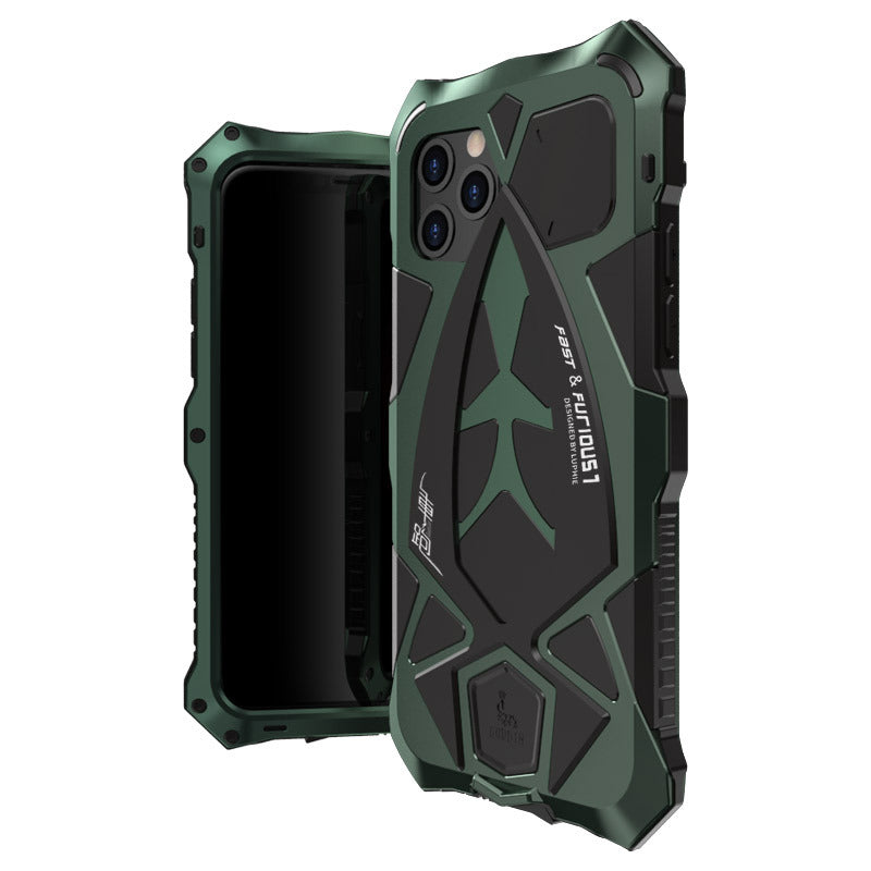 High-durability green and black Compatible with Apple Rugged mobile phone case featuring unique CNC geometric patterns.