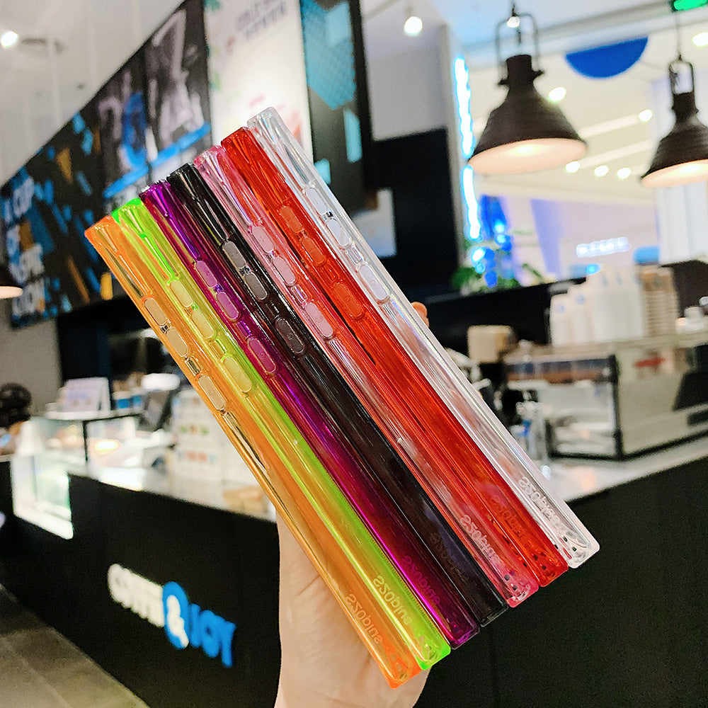 A collection of unisex Square transparent TPU phone case options with specialized surface treatments.