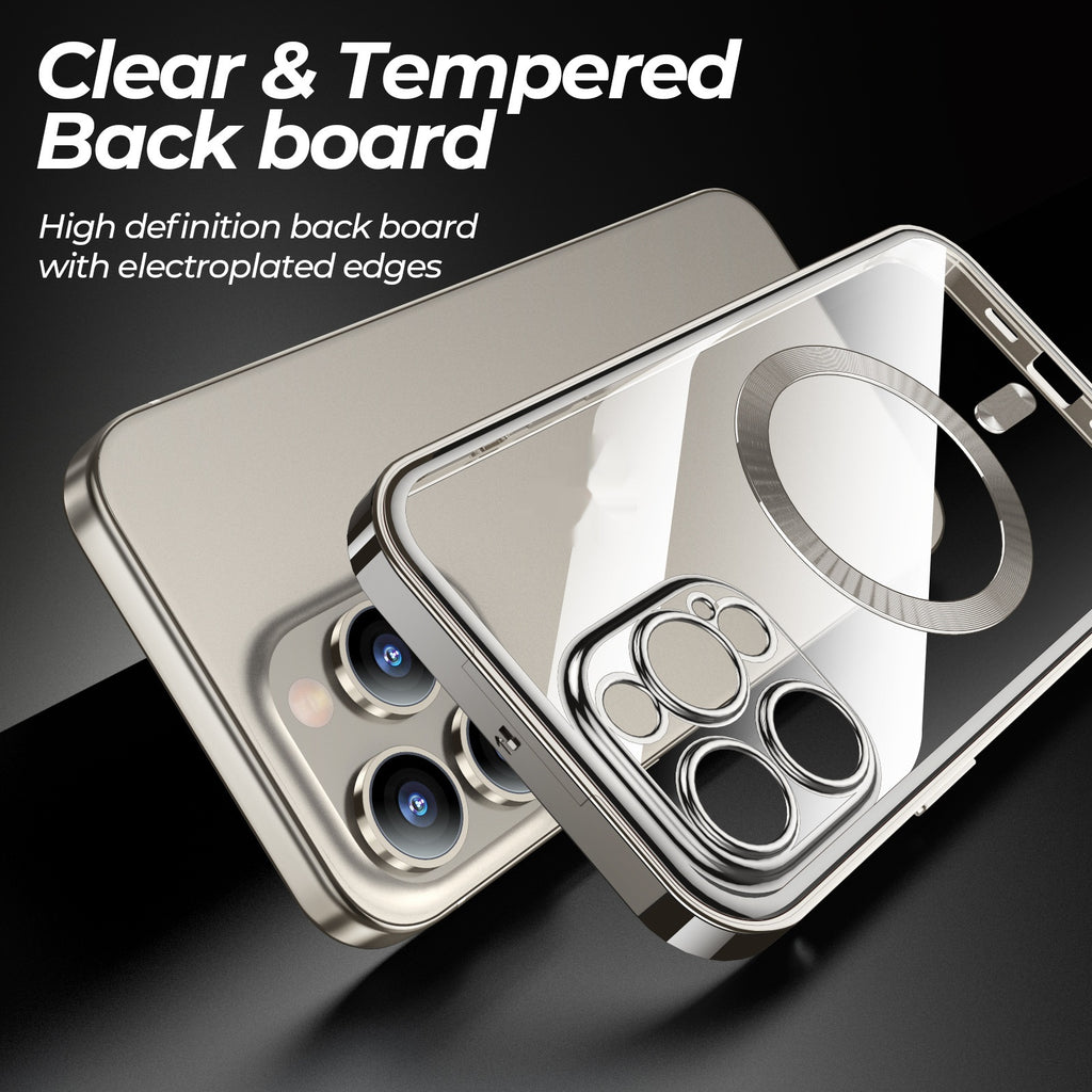 Clear and tempered backboard detail of the Anti-Privacy Magnetic Phone Case.
