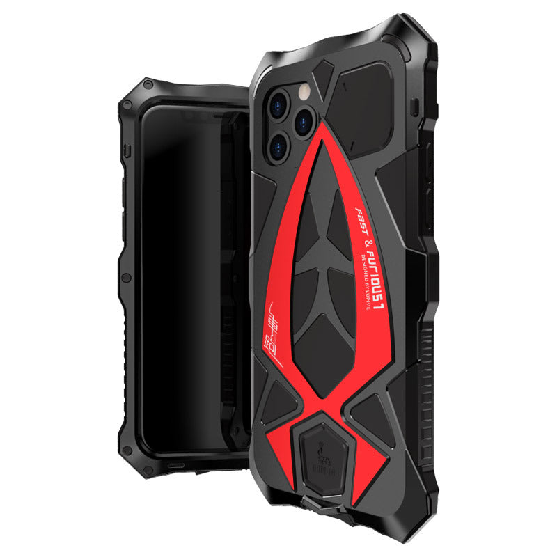 Fashionable red and black Compatible with Apple Rugged mobile phone case with a sports car geometric aesthetic.