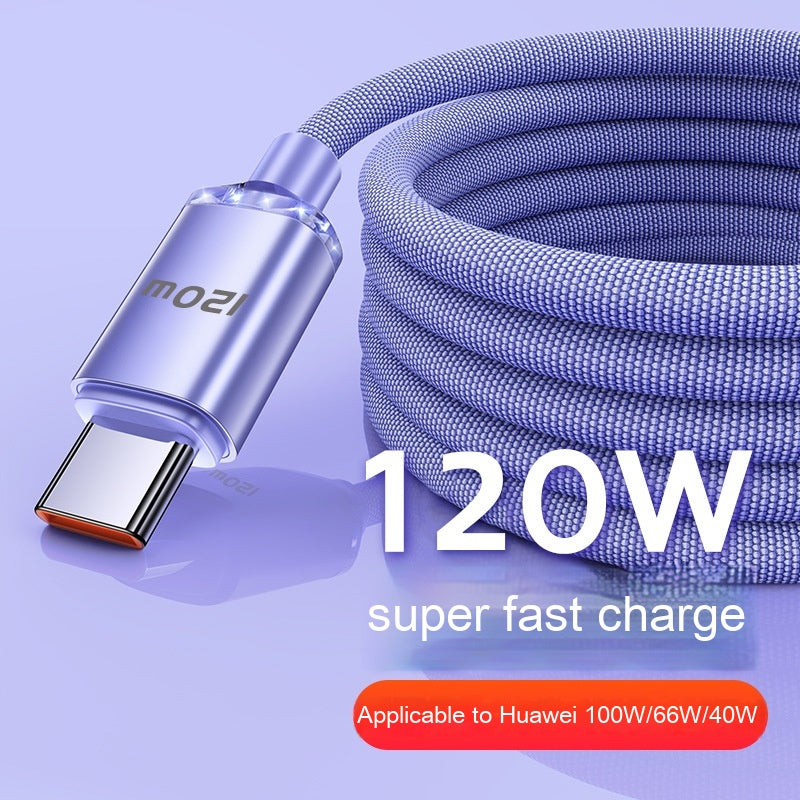 Premium 120W Data Cable Type-C Mobile Phone Charging Cable for super fast charging.