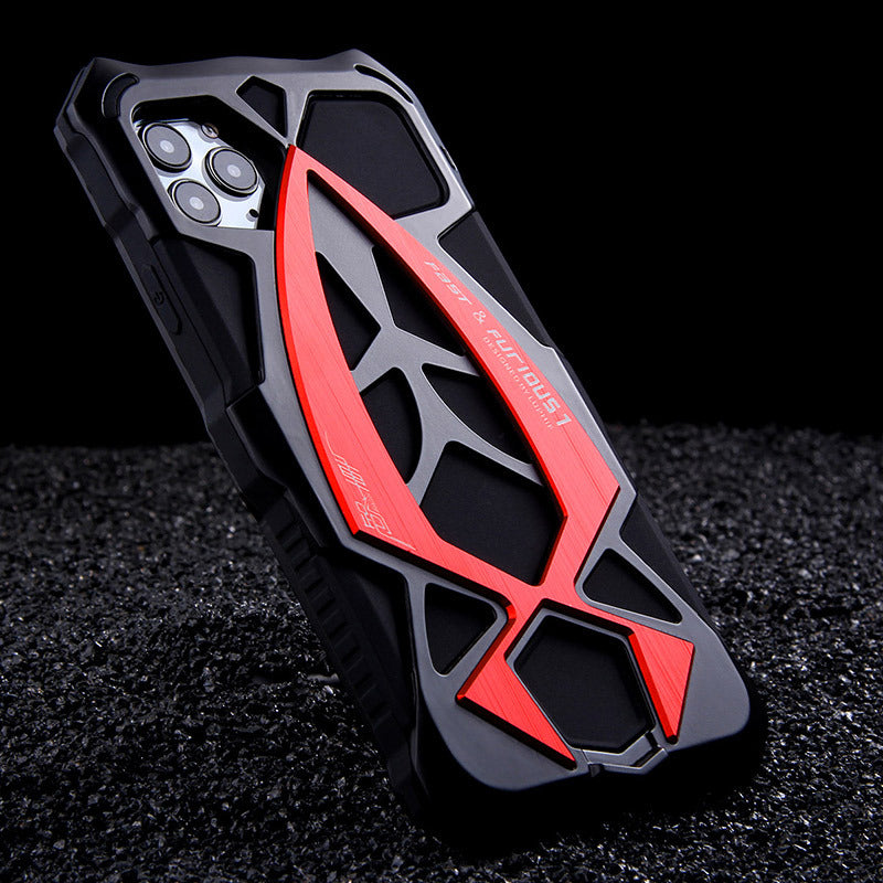 Fashionable red and black Compatible with Apple Rugged mobile phone case with a sports car geometric aesthetic.