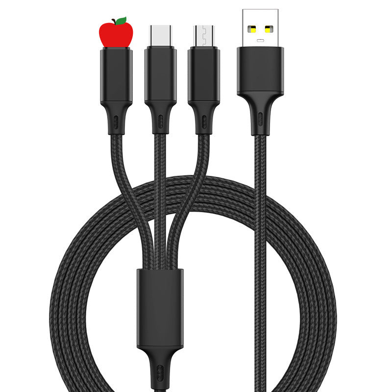 Durable black Three-in-one Multi-head Charging Cable featuring a high-quality aluminum alloy woven nylon design.
