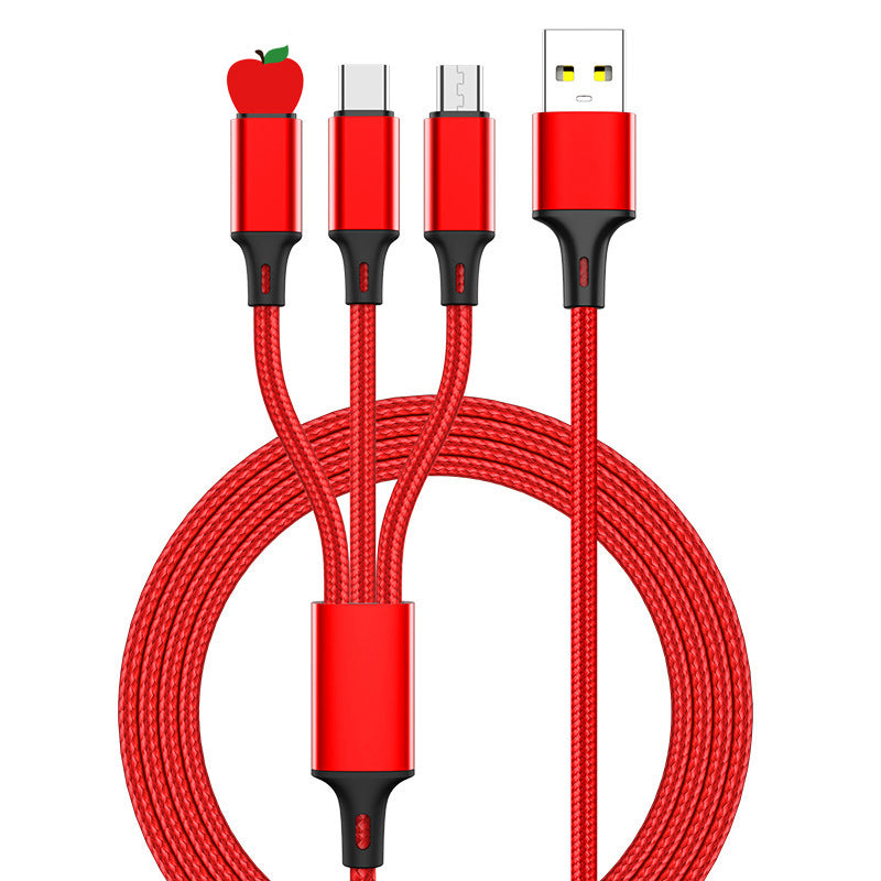 High-speed red Three-in-one Multi-head Charging Cable designed for simultaneous multi-device charging.