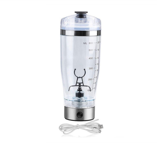 Sleek, modern Electric Protein Shaker Bottle with an ergonomic handle and leak-proof lid.